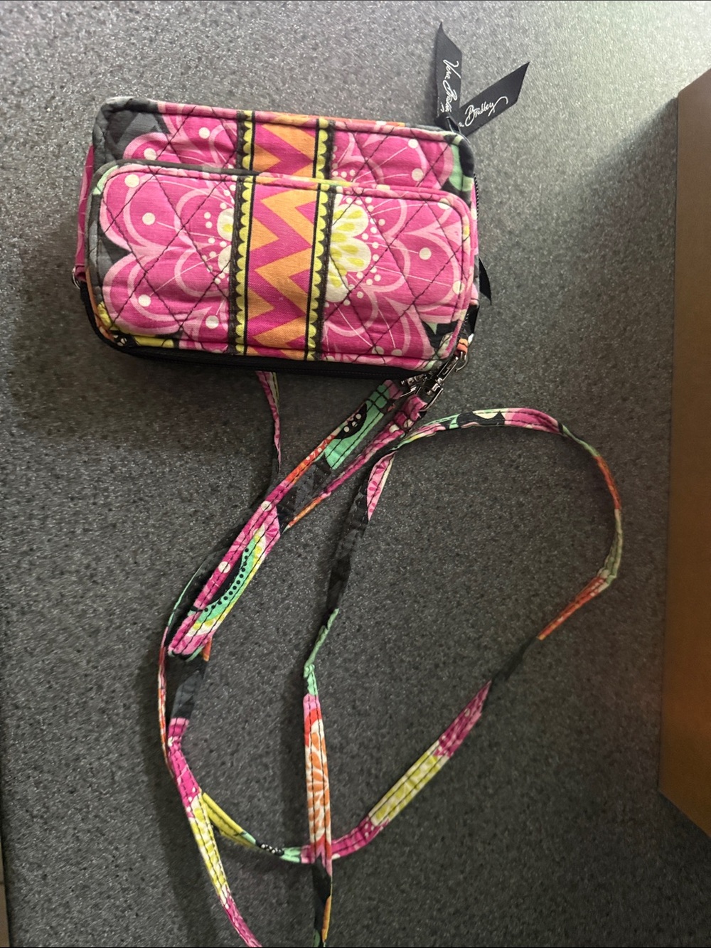 Vera Bradley Pink Floral Quilted Crossbody with Multicolor Strap